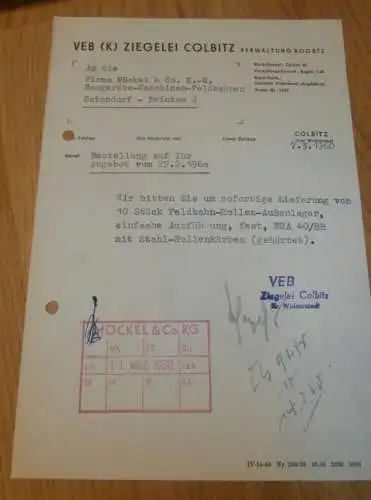 VEB Ziegelei Colbitz / Rogätz  b. Wolmirstedt ,  1960 , alte Rechnung , Reklame / Werbung !!