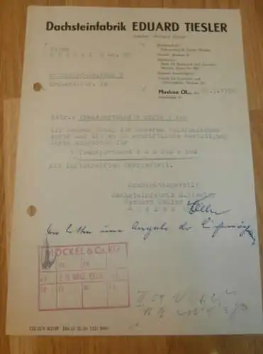 Dachsteinfabrik - Eduard Tiesler in Muskau OL., 1959 , alte Rechnung , Reklame / Werbung !!