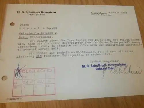 M.G. Schaffrath Baumeister , Gebr. del Chin in Sebnitz i. Sa,, 1960 , alte Rechnung , Reklame / Werbung !!
