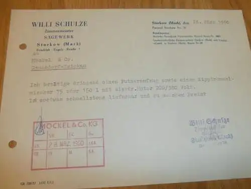 Sägewerk - Willi Schulze in Storkow / Mark , 1960 , alte Rechnung , Reklame / Werbung !!