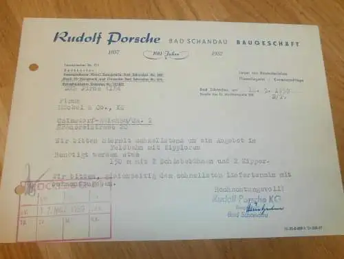 Baugeschäft - Rudolf Porsche in Bad Schandau , 1959 , alte Rechnung , Reklame / Werbung !!
