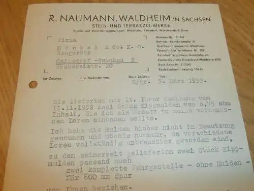 Terrazzo-Werke - R. Naumann in Waldheim i. Sa. , 1959 , alte Rechnung , Reklame / Werbung !!