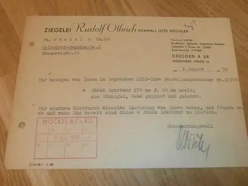 Ziegelei - Rudolf Olbrich / Otto Küchler in Dresden  , 1959 , alte Rechnung , Reklame / Werbung !!