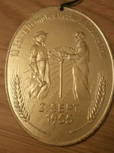 Plakette - 10 Jahre Bodenreform DDR , 3. September 1955 , Abzeichen , Anhänger ,  Reklame , Mecklenburg !!