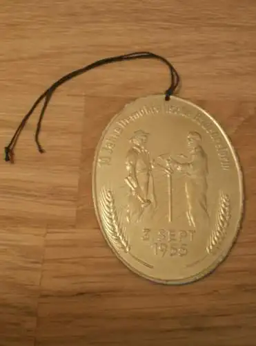 Plakette - 10 Jahre Bodenreform DDR , 3. September 1955 , Abzeichen , Anhänger ,  Reklame , Mecklenburg !!