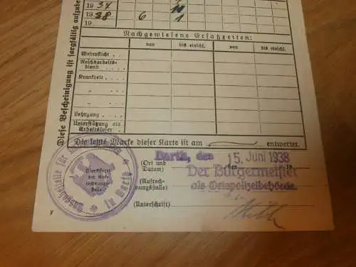Bescheinigung - Bürgermeister in Barth , 1938 , Polizei , Mecklenburg !!