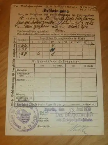 Bescheinigung - Bürgermeister in Barth , 1938 , Polizei , Mecklenburg !!