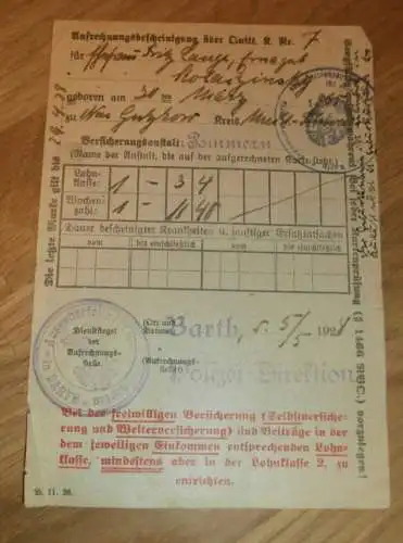 Polizei Direktion in Barth , 1928 , Ausweis , Mecklenburg !!