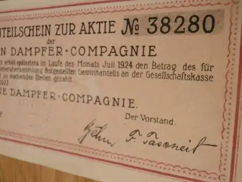 Aktie - Anteilschein , Dampfer Compagnie in Stettin 1922 , Pommern !!