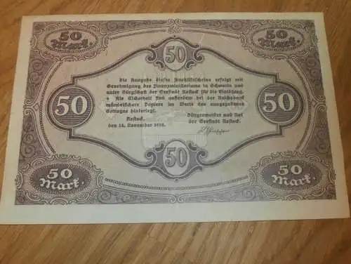 Banknote Rostock - 1918 , Aushilfsschein , Rostocker Bank , Fünfzig Mark !!