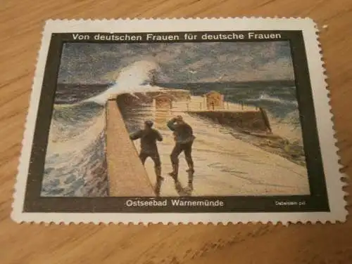 alte Marke - Ostseebad Warnemünde , von deutschen Frauen für deutsche Frauen Reklame , Briefmarke , Ostsee , Mecklenburg