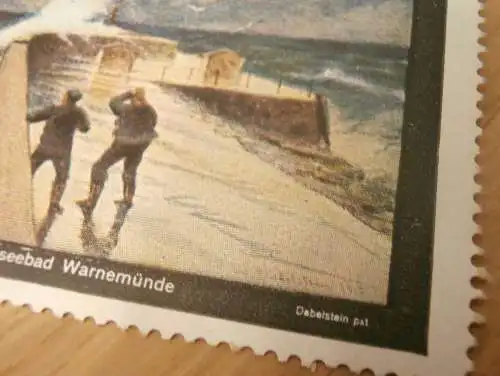 alte Marke - Ostseebad Warnemünde , von deutschen Frauen für deutsche Frauen Reklame , Briefmarke , Ostsee , Mecklenburg