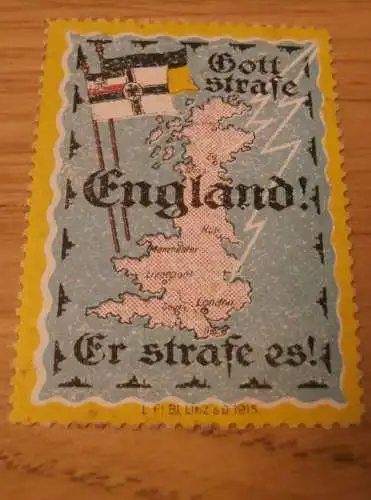 Gott strafe England , 1915 , alte Marke , Reklame , Briefmarke , Patriotika !!