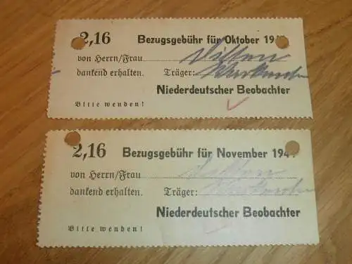 Niederdeutscher Beobachter 1941 , Rostock - Mecklenburg , 2x alter Beleg , Quittung