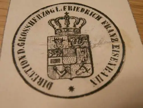 Direction der Friedrich-Franz-Eisenbahn , Mecklenburg , Eisenbahn , altes Siegel / Stempel !