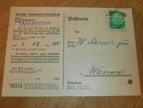 Reichsbahn Warnow , 1935 , Wismar , Rostock , Reklame , Postkarte , Mecklenburg !!