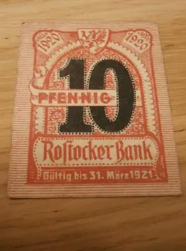 Rostocker Bank 1920 , alte Marke , 10 Pfennig , Notgeld Rostock , Aushilfsschein , Mecklenburg !!