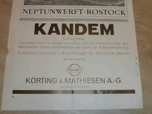 Neptunwerft Rostock , Plakat , Flugzeuge , Friedrichshafen,  Kandem , Körting , Luftschiff - Hallen , alte Reklame !!