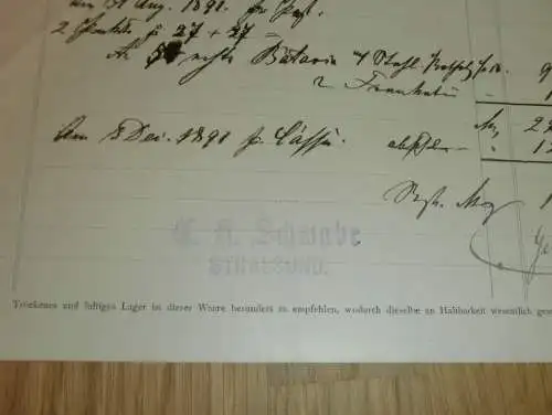 Dampf-Sensenschärfer-Fabrik in Stralsund , 1893 , C.H. Schwabe , alte Rechnung , Mecklenburg !!