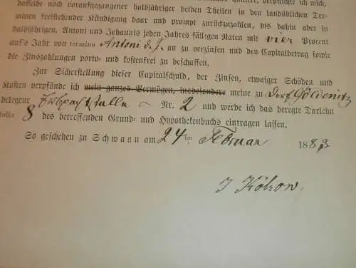 Schuld-Acte , Dorf Göldenitz , 1883 , Sophie Zöllich geb. Kölzow , Schwaan , Hypothek , Mecklenburg !!