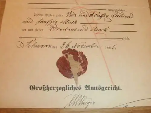 Hypothekenschein , Dorf Göldenitz , 1885 , Joachim Bölkow in Schwaan , Hypothek , Mecklenburg !!