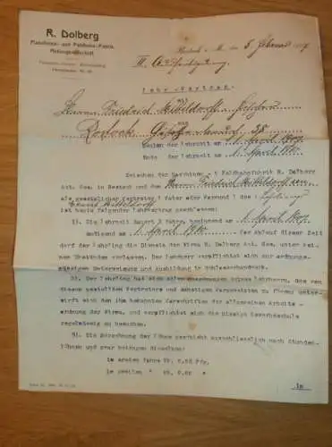 Feldbahn-Fabrik R. Dolberg in Rostock i. Mecklenburg , 1907 , alter Vertrag , Friederich Mitteldorff !!