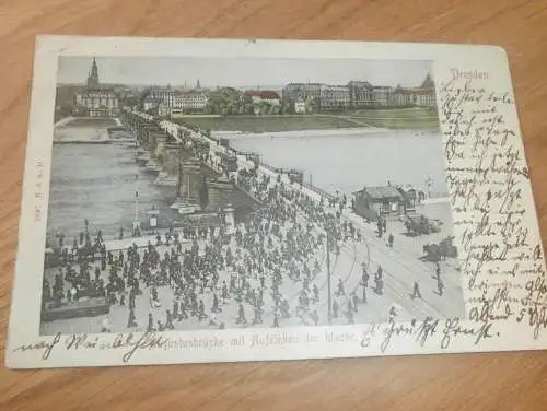 alte AK - Dresden , 1907 , Brücke mit Aufziehen der Wache , Ansichtskarte !!