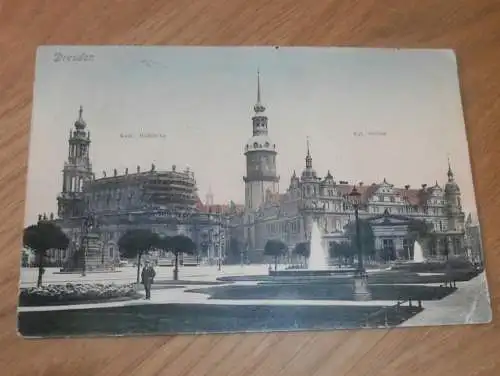 alte AK - Dresden , 1908 , Hofkirche und Schloss , Ansichtskarte