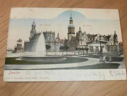 alte AK - Dresden , 1905 , Schloss und Hofkirche , Ansichtskarte