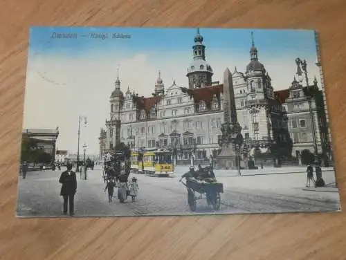 alte AK - Dresden , 1914 , Strassenbahn , Schloss , Ansichtskarte