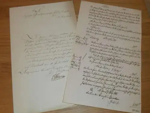 2x altes Dokument mit Siegel - Bützow 1865 , Mecklenburg , Bernitt / Rostock , von Müller in Stralsund !!!