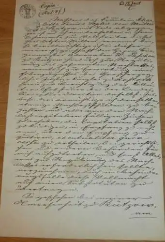 altes Dokument mit Siegel - Bützow 1865 , Mecklenburg , Bernitt / Rostock , von Müller in Stralsund !!!