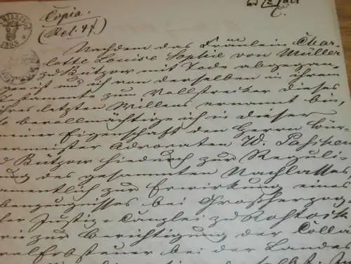 altes Dokument mit Siegel - Bützow 1865 , Mecklenburg , Bernitt / Rostock , von Müller in Stralsund !!!