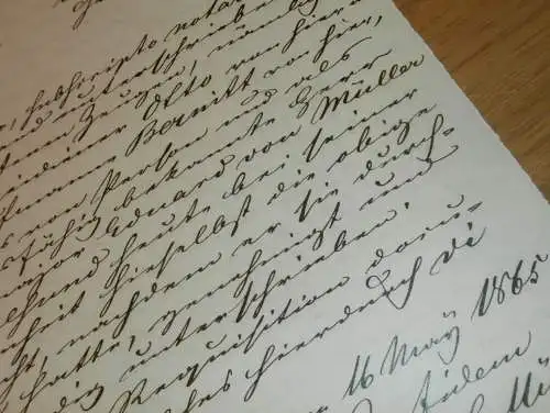 altes Dokument mit Siegel - Bützow 1865 , Mecklenburg , Bernitt / Rostock , von Müller in Stralsund !!!