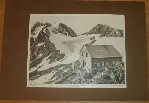 Bild / Aufnahme - Stettiner Hütte 2875 m , Stettin , ca. 1930 , auf Pappe , Hütte , Am Eisjöchel , ca. 330x230 mm !!!