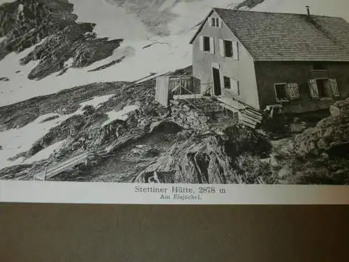 Bild / Aufnahme - Stettiner Hütte 2875 m , Stettin , ca. 1930 , auf Pappe , Hütte , Am Eisjöchel , ca. 330x230 mm !!!