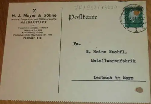 Bergwerk-Produkte - H.J. Meyer & Söhne in Halberstadt , 1930 , Lerbach , alte Postkarte , Reklame / Werbung !!