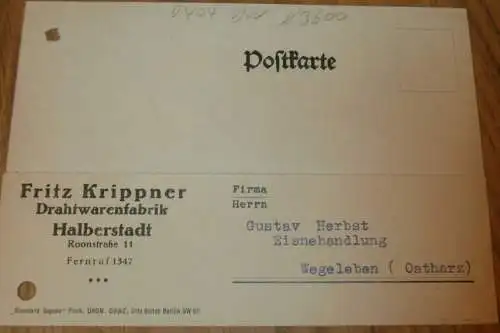 Drahtfabrik - Fritz Krippner in Halberstadt , 1930 , alte Postkarte , Reklame / Werbung !!