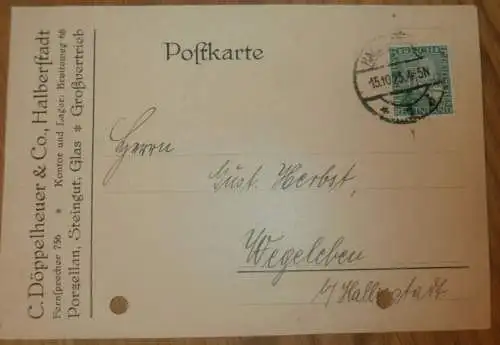 Porzellan und Glas - C. Döppelheuer & Co. in Halberstadt , 1925 , alte Postkarte , Reklame / Werbung !!
