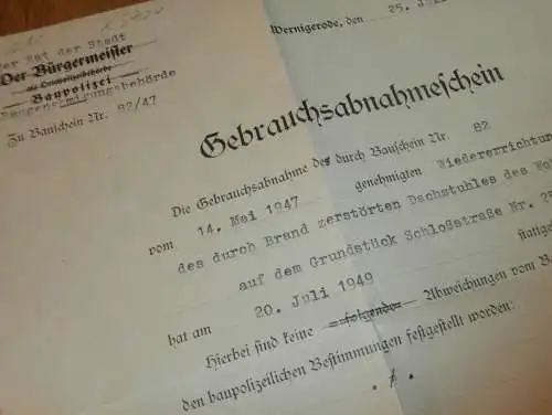 Baupolizei - Wernigerode 1949 , Wohnhausbrand - Schloßstrasse 25 , W. Zilling , Feuerwehr , Rat der Stadt !!