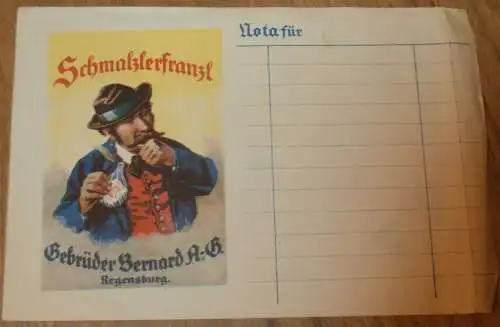 Schnupftabak - Schmalzlerfranzl - Gebrüder Bernard AG in Regensburg , Tabak ,alte Rechnung blanko , Reklame / Werbung !!