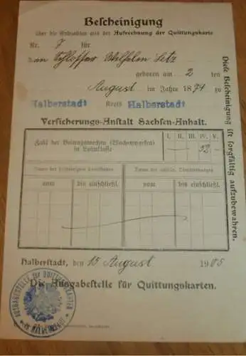 Ausgabestelle für Quittungskarten in Halberstadt , 1879 , alte Rechnung , Reklame / Werbung !!