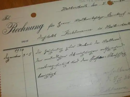 Architekt Kutslmann in Halberstadt , 1936 , an Molkerei-Besitzer , alte Rechnung , Reklame / Werbung !!