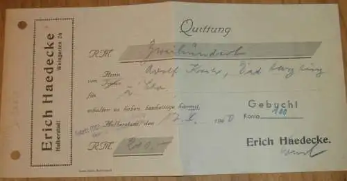 Erich Haedecke in Halberstadt , 1940 , alte Rechnung , Reklame / Werbung !!