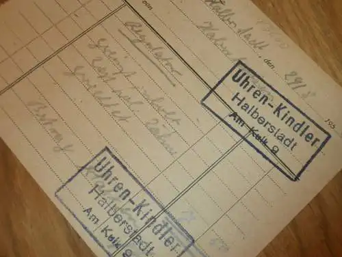 Uhren-Kindler in Halberstadt , 1932 , alte Rechnung , Reklame / Werbung !!