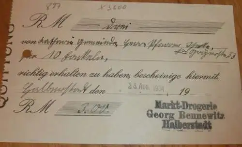 Markt-Drogerie - Georg Bennewitz in Halberstadt , 1934 , alte Rechnung , Reklame / Werbung !!