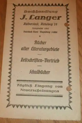 Buchhandlung - J- Langer in Halberstadt , 1934 , alte Rechnung , Reklame / Werbung !!