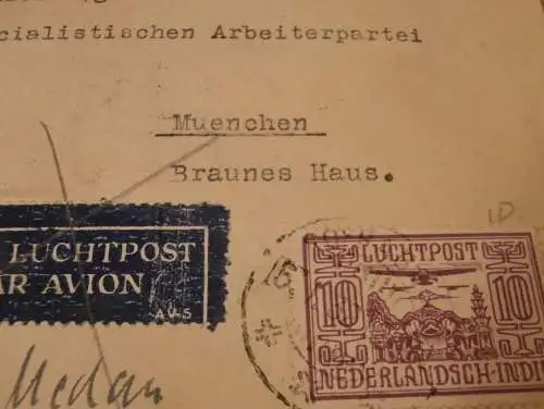 NSDAP - Parteileitung, Braunes Haus in München 1932 ,orig. Brief von Dr. Ernst Rodenwaldt aus Surabaya / Java , Luftpost