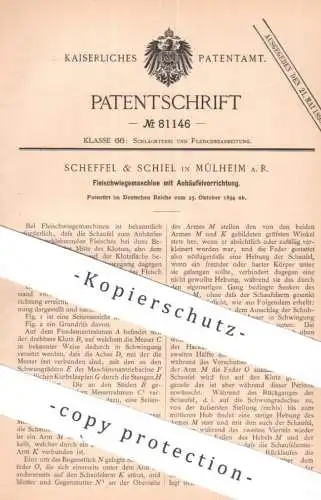 original Patent - Scheffel & Schiel Mülheim a. R. | 1894 | Fleischwiegemaschine | Fleisch Waage | Schlachten , Schlachte