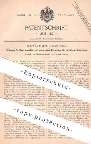 original Patent - Ludwig Priebe , Hamburg | 1894 | Deckenzug für Gaskronleuchter | Gas Leuchter | Lampe | elektr. Licht